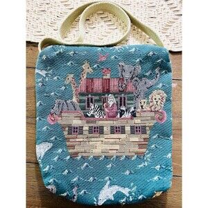 Vintage Gloria Rae Tapestry Noahs Ark Shoulder Bag Cooler Lunch Tote Blue